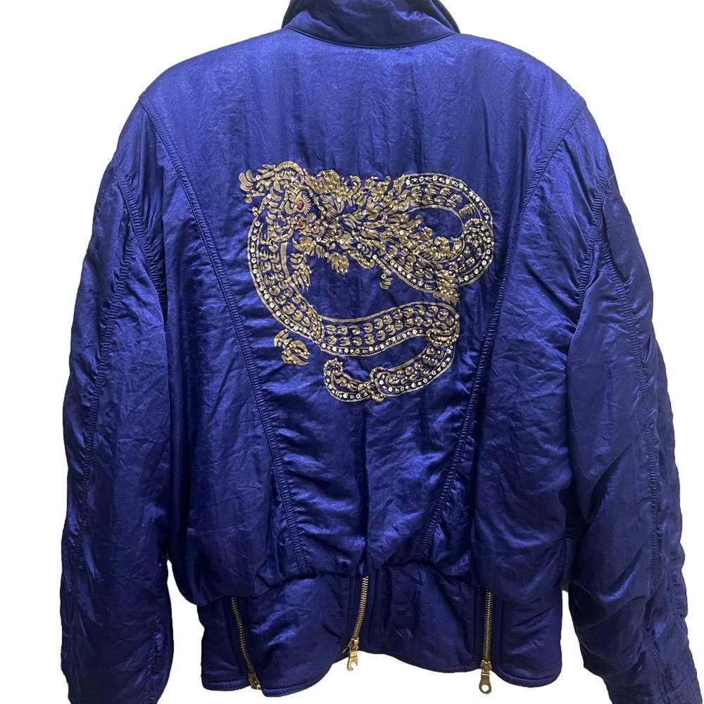 Lily Farouche Vintage Blue Ski Bomber Jacket w/Gold Dragon & Phoenix Size S/M - Picture 2 of 8
